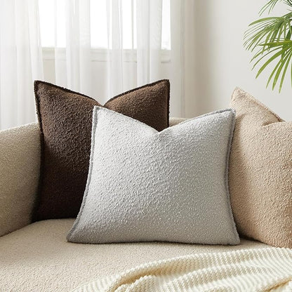 JUSPURBET Throw Pillow Covers 20x20 Set of 2 Decorative Pillow Covers for Couch Sofa Bed Cozy Boucle Textured Cushion Covers Cases with Invisible Zipper for Living Room Home Decor,Silver Grey