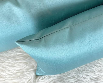 Aiking Home 12x18 Inches Faux Silk Rectangular Throw Pillow Cover, Zipper Closure, Aqua (Set of 2)
