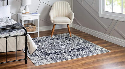 Rugs.com Arlington Collection Rug – 8 Ft Square Blue Medium-Pile Rug Perfect for Living Rooms, Kitchens, Entryways