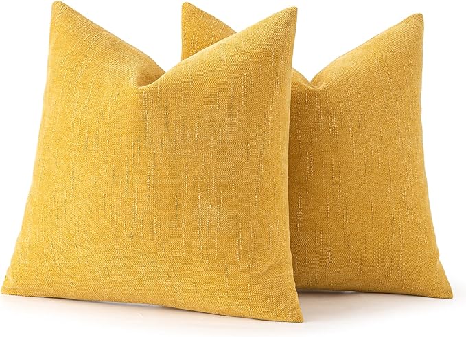 MIULEE Pack of 2 Decorative Throw Pillow Covers Soft Chenille Throw Pillows Solid Textured Cushion Covers for Spring Couch Sofa Bedroom Living Room 20x20 Inch, Mustard Yellow