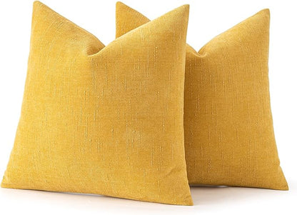 MIULEE Pack of 2 Decorative Throw Pillow Covers Soft Chenille Throw Pillows Solid Textured Cushion Covers for Spring Couch Sofa Bedroom Living Room 20x20 Inch, Mustard Yellow
