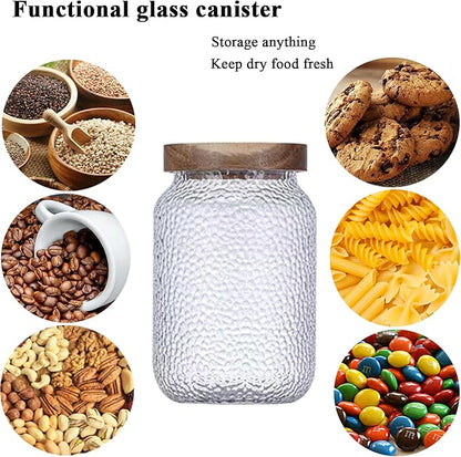 Viovian Glass Storage Jars With Wooden Lids 34 oz Anti-Slip Coffee Sugar Container Decorative Glass Canister Jar for Food Coffee Bean Candy Cookie 1000ml