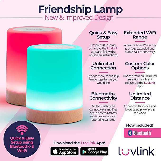 LuvLink Friendship Lamp v2.0 - Long Distance WiFi Touch Lamps for Couples, Friends & Family | Stay Connected from Anywhere – Easy App Setup – No Subscription (Set of Five)
