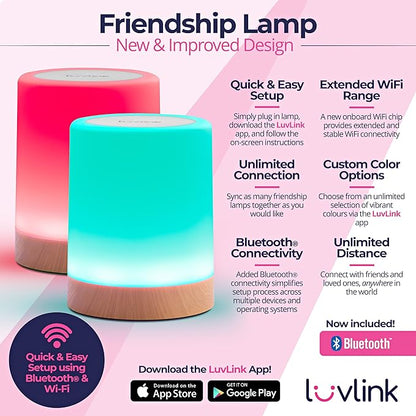 LuvLink Friendship Lamp v2.0 - Long Distance WiFi Touch Lamps for Couples, Friends & Family | Stay Connected from Anywhere – Easy App Setup – No Subscription (Set of Five)