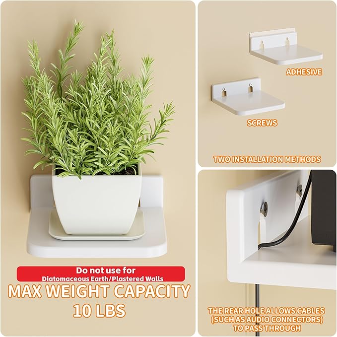 Yieach 5 Inch Mini Shelf for Wall,4 Pack Plant Shelves Indoor,Small Acrylic Floating Shelves for Wall and Display Ledges Picture,Funko,Anime Figure,Figurine,White