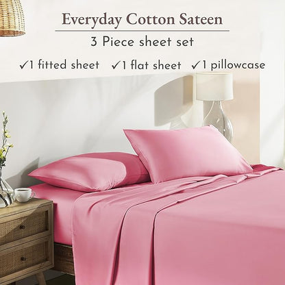 California Design Den XL Twin Sheets Set - Natural 100% Cotton Sheets, Soft Sateen, Fully Elasticized Deep Pockets, Breathable and Durable Bedding for Dorm Room - Doll Pink