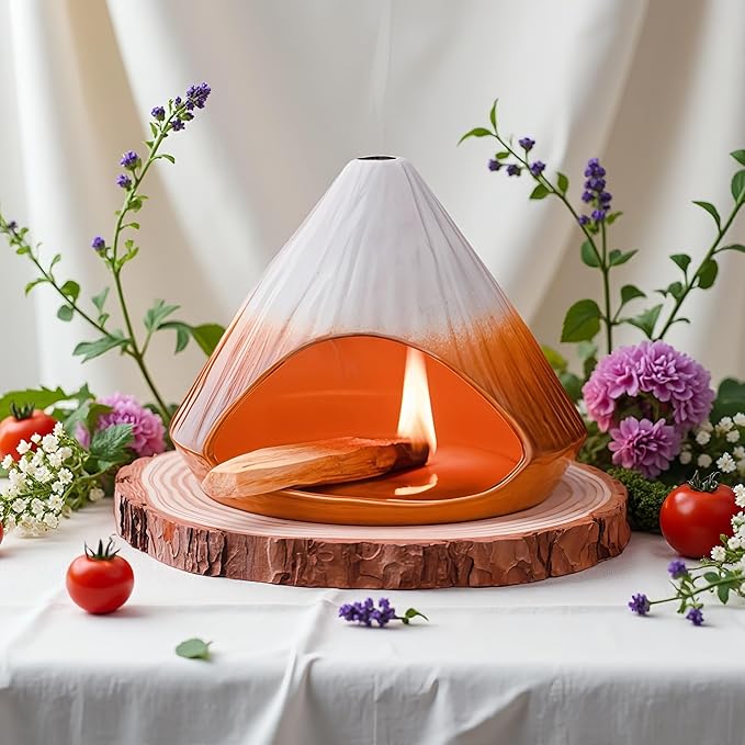 Handmade Ceramic Palo Santo Holder Burner & Sage Holder - Mini Tabletop Chiminea Burner Tray with Ash Catcher, Decorative Incense Holder for Spiritual Meditation & Yoga