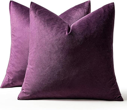 MIULEE Velvet Throw Pillow Covers 24x24 Inch, Pack of 2 - Eggplant Purple,Super Soft Decorative Square Euro Cushion Cases Modern Luxury Home Decor for Bed,Bedroom, Sofa,Couch