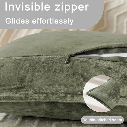 Velvet Pillow Covers 2 Pack Soft 26x26 Pillow Covers Solid Square Euro Shams Decorative Couch Pillow Cases with Wide Border for Sofa Bed Home Decor,Army Green