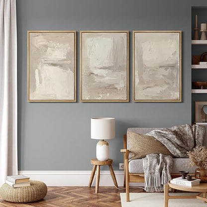 MUDECOR Framed Wall Art Print Set Neutral Abstract Modern Minimalist in Beige and Cream Tones Illustrations Modern Art Boho Decorative Colorful for Living Room, Bedroom, Office - 24"x36"x3 Natural