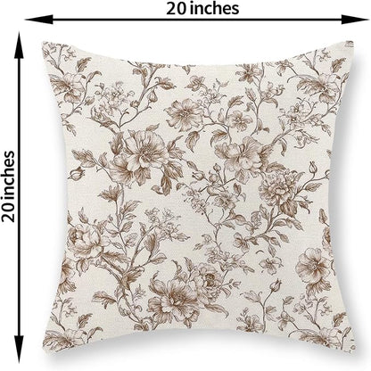 Brown Pillow Covers 20x20 Set of 2 Brown and Cream Floral Chinoiserie Throw Pillows Vintage Rustic Toile Flower Decorative Pillow Cases Outdoor Chinoiserie Decor Cushion Case for Couch Sofa