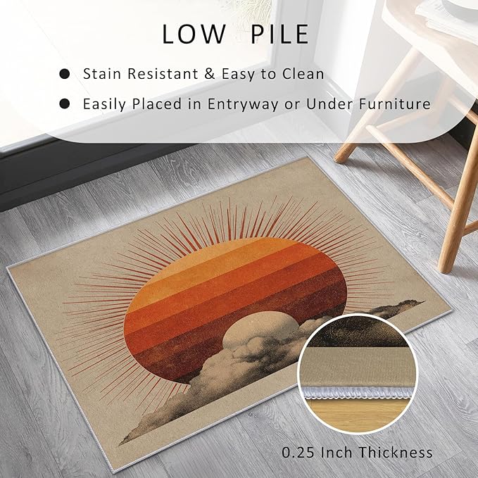 Bohemian Rug, 8x8 Area Rugs Country Ethnic Europe Sun Pattern for Living Room, Bedroom, Bohemian Home Decor Accessories Indoor Carpet, Non Slip & Machine Washable