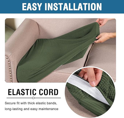 H.VERSAILTEX Super Stretch Individual Seat Cushion Covers - Sofa & Couch Cushion Slipcover Sets - Thick Jacquard Textured Twill Fabric (3 Piece XL Sofa Cushion Covers, Bronze Green)