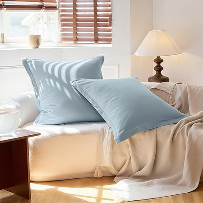 Simple&Opulence Linen Euro Sham Covers Set of 2, 26x26 Decorative Cotton Flax Blend Throw Pillow Cover Farmhouse Pillow Shams for Chair Couch Sofa Bedroom Living Room Home Decor, Dusty Blue