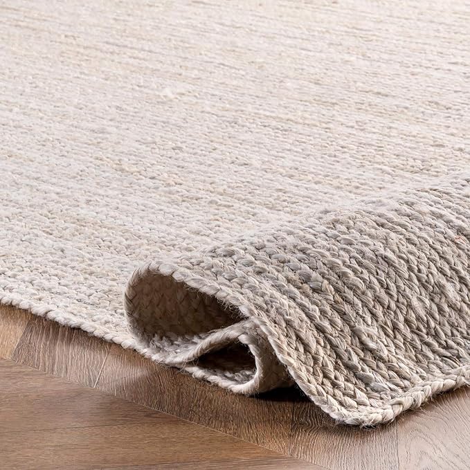 nuLOOM 4 Square Rigo Jute Hand Woven Area Rug, Off White, Solid Farmhouse Design, Natural Fiber, For Bedroom, Living Room, Dining Room, Hallway, Office, Kitchen, Entryway