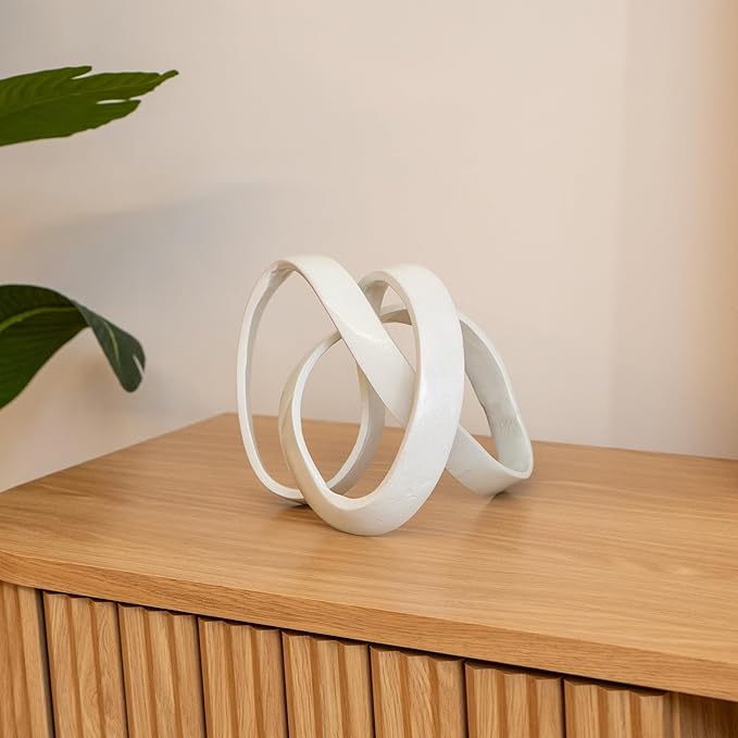 JONATHAN Y DEC1000A Chamberlain 7" Aluminum Abstract Knot Decorative Sculpture Home Decor for Office, Bedroom, Living Room, Shelves & Coffee Tables, White