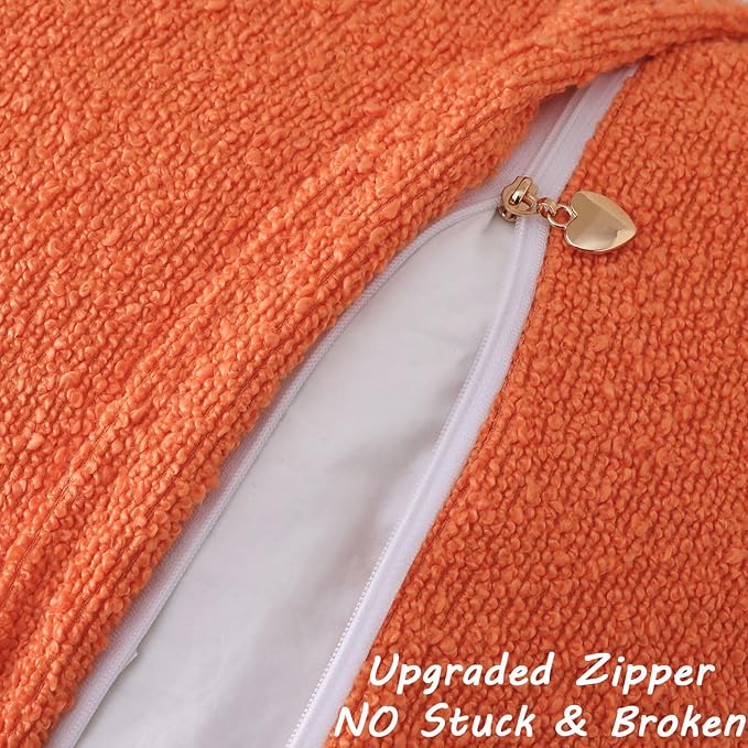 FUTEI Pack of 2 Orange Decorative Throw Pillow Covers 26x26 Inch Soft Cozy Solid Boucle Textured Euro Pillow Shams,Modern Home Decor for Couch Bed Living Room
