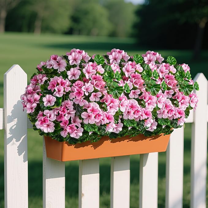 Artificial Flowers for Outdoors 17.7In Artificial Geraniums for Indoor Fake Flowers 4PCS Uv Resistant Artificial Outdoor Flowers Suitable for Indoor Home Decor Outdoor Garden Decoration,Pink