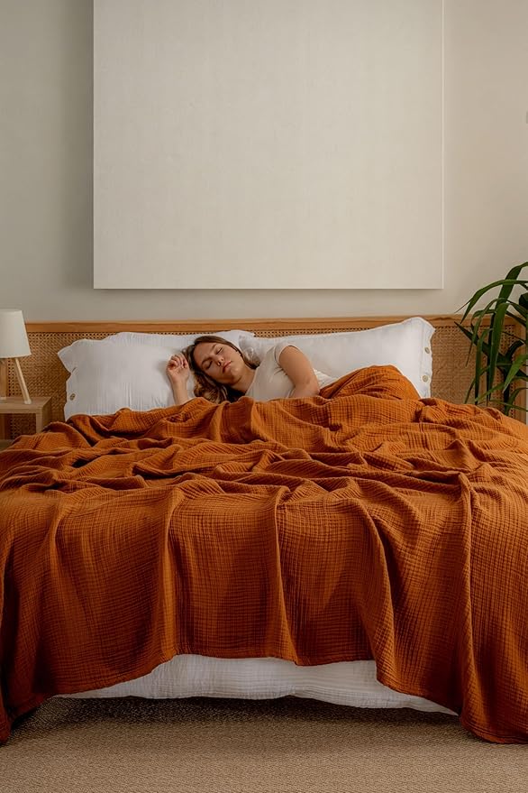 Muslin Blanket - Pure 100% Turkish Cotton Airy Soft Light Versatile Gauze Throw Blanket for Bed, Couch, Sofa (Cinnamon Brown, California King Size (95" x 125" inch))