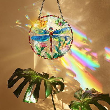 VAIIEYO Dragonfly Acrylic Sun Catcher Window Hanging Decoration, 7.8 Inch Double-Sided Light Reflecting Ornament for Window, Garden, Porch or Balcony Decor, Housewarming, Gift for Natural Lovers