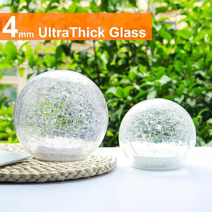 Crackle Glass Globe Lamp with Timer, Battery Operated Lighted Glass Orb for Festival Christmas Decor, Gold Ball Light for Living Room Indoor, Glowing Night Light Ball Lamp, Sphere Table Lamp