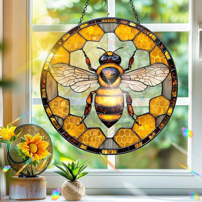 Bimkole Bee Sun Catchers Indoor Window - Animals Acrylic Suncatcher Hanging Decoration for Living Room Bedroom Summer Home Balcony Outdoor Garden Ornaments Decoration 7.8x7.8 Inch