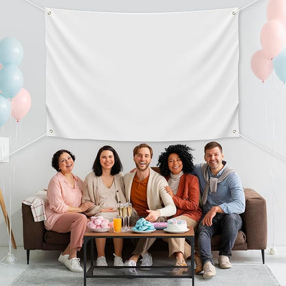 Blank DIY Banners Polyester Oxford Cloth White Banner with Hanging Rope for Wall Signs Writing DIY Painting Indoor Outdoor Office Camping Yard Birthday Party Decorations Supplies 6x4ft-BECKTEN