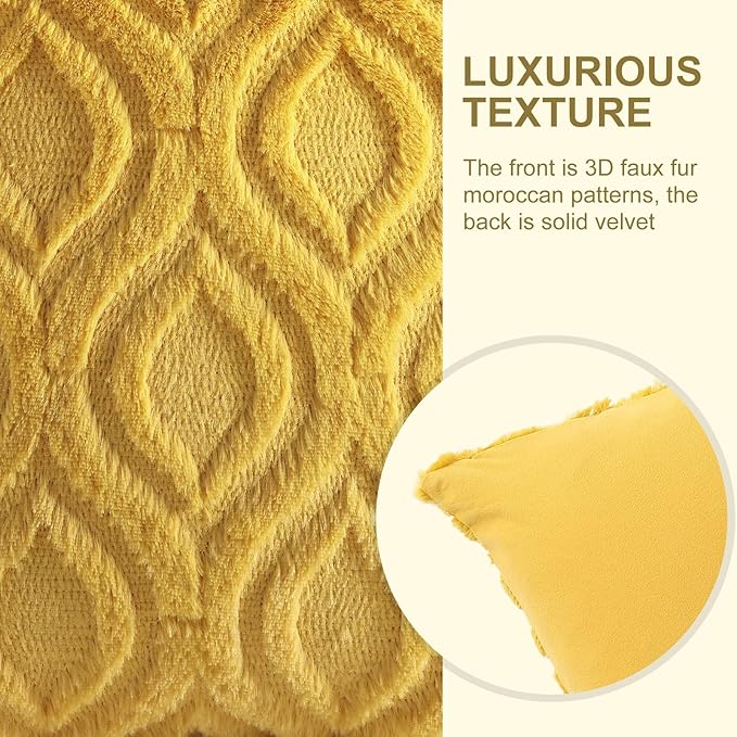 decorUhome Spring Euro Sham Throw Pillow Covers 24x24 Inch Set of 2, Soft Plush Faux Wool Mustard Yellow Solid Couch Pillow Covers, Accent Farmhouse Neutral Square Pillow Cases for Sofa Living Room