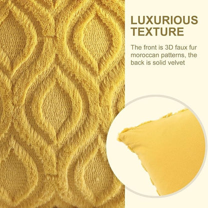 decorUhome Spring Euro Sham Throw Pillow Covers 24x24 Inch Set of 2, Soft Plush Faux Wool Mustard Yellow Solid Couch Pillow Covers, Accent Farmhouse Neutral Square Pillow Cases for Sofa Living Room