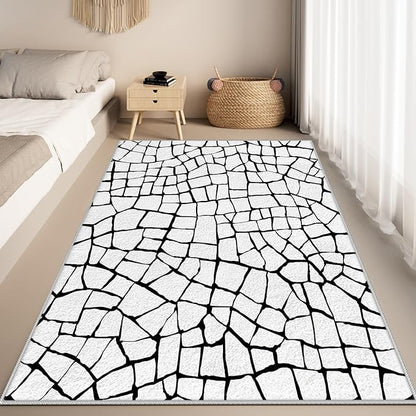 Black and White Area Rug, Abstract Rug 7x10, Contemporary Minimalist Rugs, Geometric Cracks Area Rugs, Modern Geometric Carpet for Living Room, Washable Non Slip Home Decor Mat