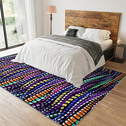 Trippy Creative Colorful Geometric Lines Area Rug, Modern Creative Bohemian Style Print Large Carpet, Machine Washable Breathable Durable Carpet for Front Entrance Floor Living Room Decor,2 x 3ft