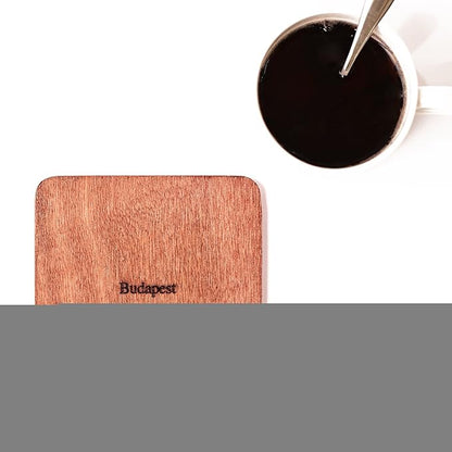 Budapest Map Coaster by O3 Design Studio, Set Of 4, Sapele Wooden Coaster With City Map, Handmade