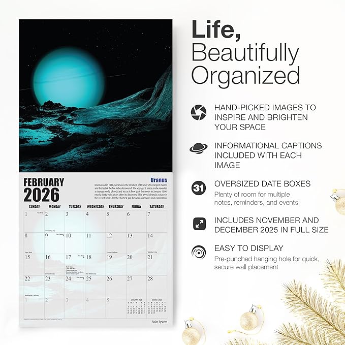 RED EMBER Solar System 2026 Wall Calendar 12 Month | 12" x 24" Open | Thick & Sturdy Paper | Holiday Gift | Space Planets Calendar 2026
