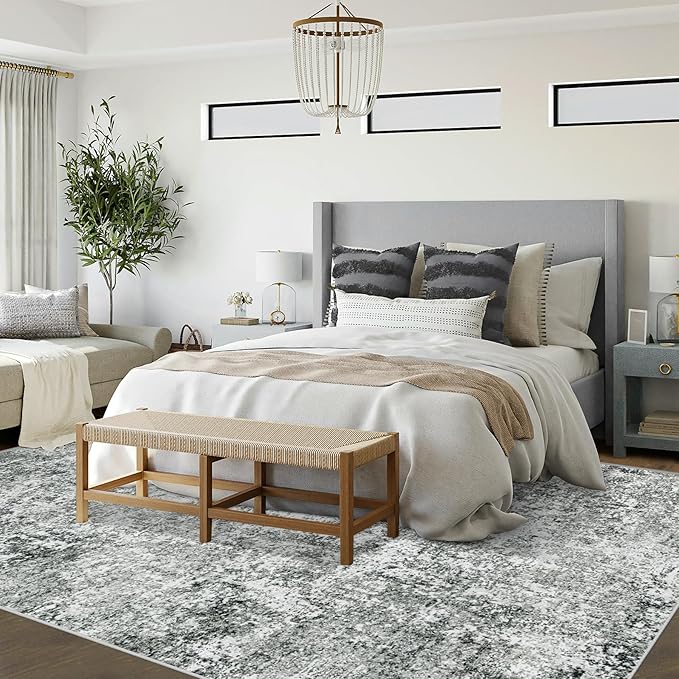 6x9 Area Rugs for Living Room, Washable Modern Abstract Large Area Rug Neutral Soft Non Slip Kids Rug Stain Resistant Indoor Carpet for Bedroom Nursery Dining Room Playroom Home Office(Grey, 6'x9')