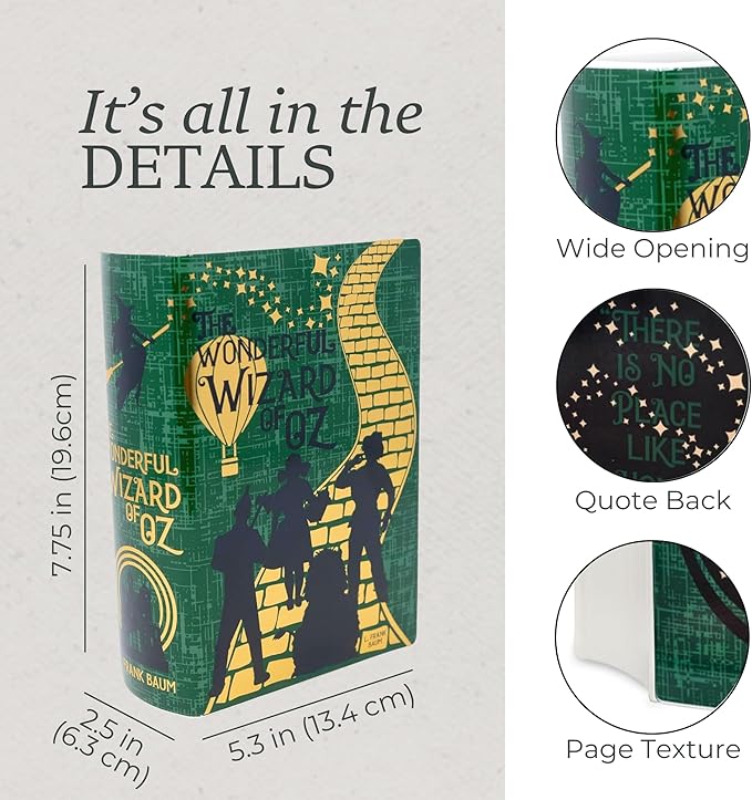 Steel Mill & Co Original Large Book-Shaped Decorative Vase, Ceramic Vases for Home Decor, Cute Bookshelf Decor, Unique Vase for Book Lovers, The Wonderful Wizard of Oz