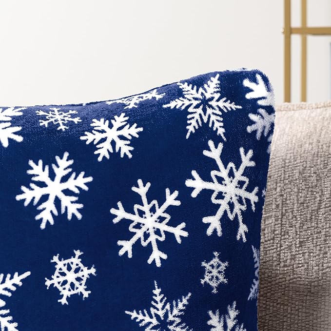 PAVILIA Holiday Throw Pillow Covers 20x20 Set of 2, Decorative Pillow Cases Bed Sofa Couch, Christmas Winter Accent Decor Cushion Bedroom Living Room, Velvet Square Euro Sham Covers, Snowflake Blue