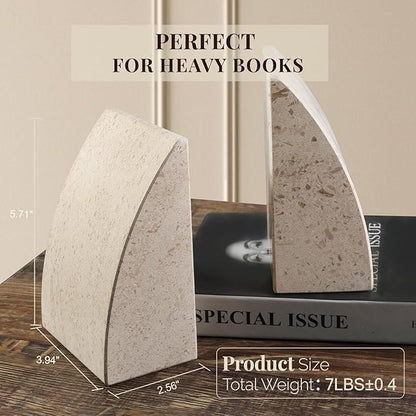 Koville Marble Bookends for Shelves, Large Bookends for Heavy Books, Non-Slip Heavy Duty Book Stopper for CD/Movies, Aesthetic Decorative Bookends for Shelves Table Home Decor(Brown)