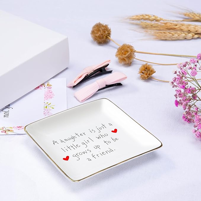 Topthink A Daughter Is Just A Little Girl Who Grows Up to Be A Friend-Ceramic Jewelry Holder Ring Dish Trinket Tray from Mom-Birthday Graduation Christmas Gift for Daughter Daughter-in-Law