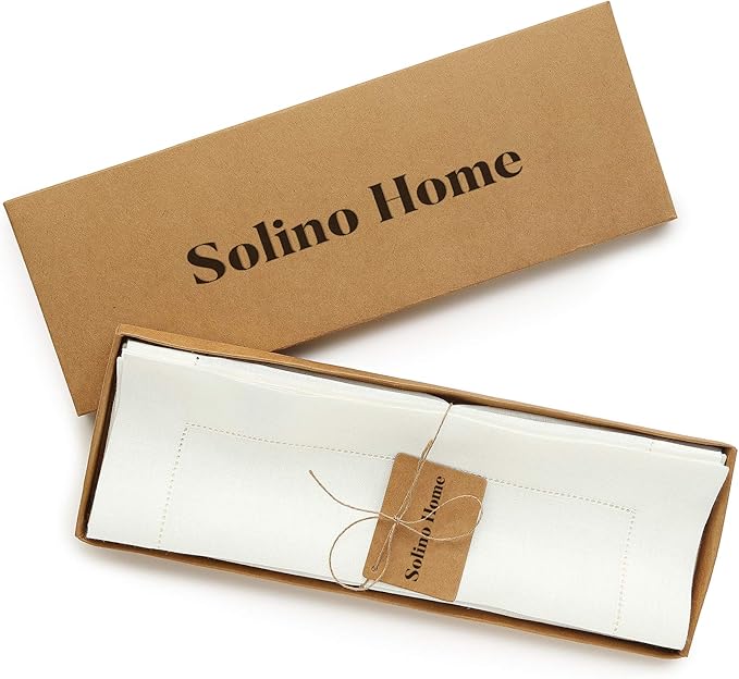 Solino Home Square Placemats Set of 4-100% Pure Linen Ivory Cloth Placemats 14 x 14 Inch - Classic Hemstitch, Machine Washable Place Mats for Holiday, New Year