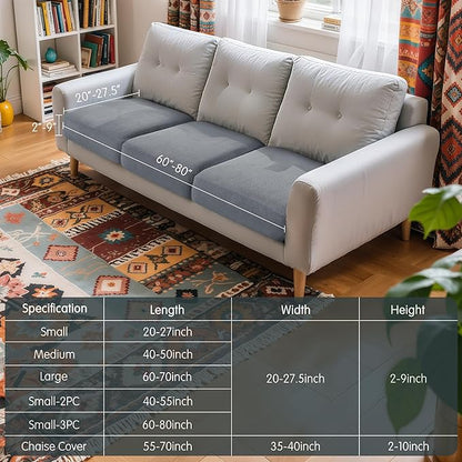 Hokway Stretch Couch Cushion Covers, 3 Piece Individual Sofa Cushion Slipcovers，Jacquard Sofa Seat Slipcover Set, Non-Slip Protector for Cushion (LightGray,Small-3PC)