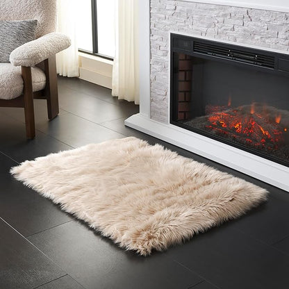 SAFAVIEH Faux Sheep Skin Collection 2' x 3' Beige FSS235K Silken Glam 2.35-inch Thick Accent Rug
