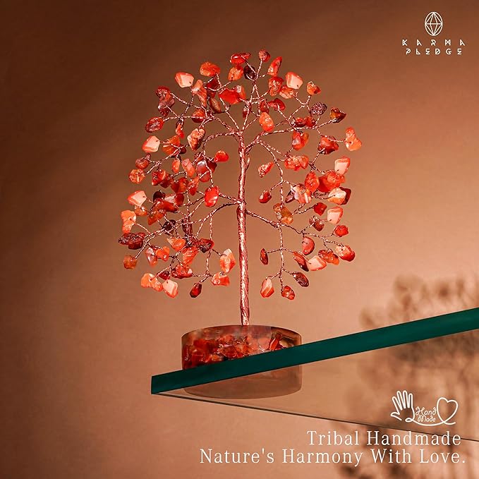 Crystal Tree for Home and Office Decor, Carnelian Chakra Healing Stones Handmade Feng Shui Bonsai Tree of Life for Positive Energy, Money, Good Luck, Christmas Decor, Birthday Gifts for Women, Mom