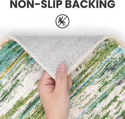 2x3 Modern Abstract Rug for Entryway, Green Grey Multi Super Soft Small Washable Area Rug, Non-Slip Kitchen Rugs, Low-Pile Mat for Bedside, Foyer, Indoor Door Mat