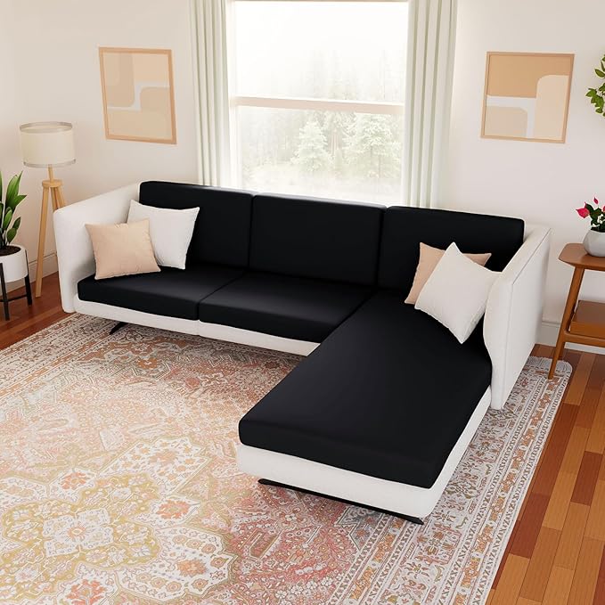 hyha Waterproof Couch Cushion Covers, Stretch Sofa Couch Seat Slipcover for Dog Washable, Non-Slip Waterproof Outdoor Cushion Covers for Patio Furniture Replacement (1 Piece for Small, Black)