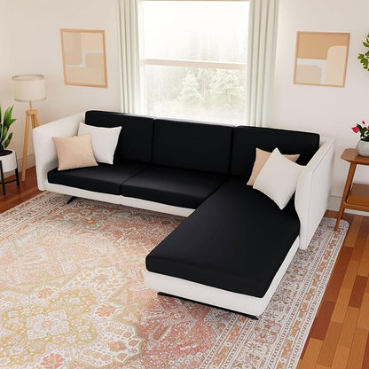 hyha Waterproof Couch Cushion Covers, Stretch Sofa Couch Seat Slipcover for Dog Washable, Non-Slip Waterproof Outdoor Cushion Covers for Patio Furniture Replacement (1 Piece for Large, Black)