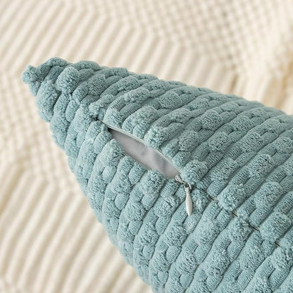 Kevin Textile Throw Pillow Covers Soft Corduroy Decorative Set of 2 Boho Striped Pillow Covers Pillowcases Farmhouse Home Decor for Couch Bed Sofa Living Room 24x24 Inch Dusty Green