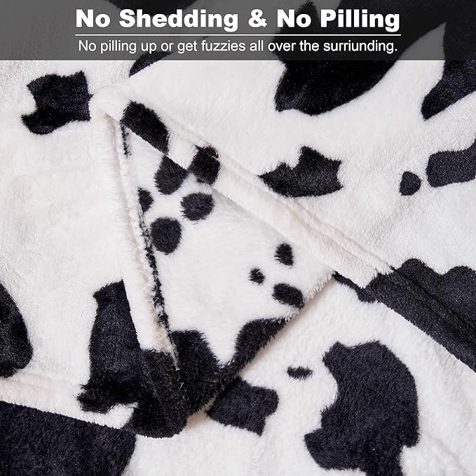 Viviland Fleece Blanket Twin Size Cow Print - 280GSM Lightweight Soft Fuzzy Cozy Plush Twin Blanket for Couch Sofa Bed, 60x80 inches