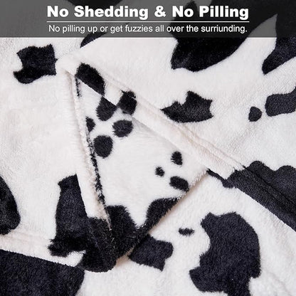 Viviland Fleece Blankets Queen Size Cow Print - 280GSM Lightweight Soft Fuzzy Cozy Plush Queen Blanket for Bed, 90x90 inches