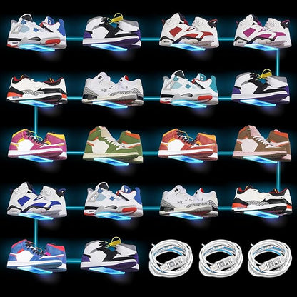 DILIBRA Set of 18 Floating Shoe Display Shelf with Lights, Glow Color Changing Clear Acrylic Shoe Shelf for Wall, Levitating Sneaker Shelves Wall Mount for Display Your Top Shoes Collection