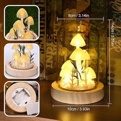 QUELIEN Christmas Mushroom Lamp in Glass Dome,Mushroom Gifts for Women - Warm White LED Night Light for Bedroom Decor,Unique Gifts for Women, Housewarming Birthday Decorations